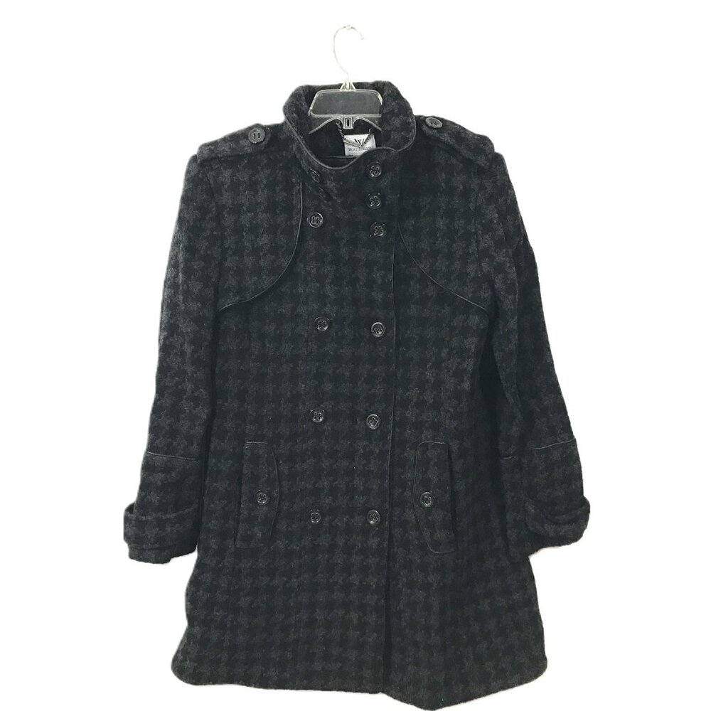 Worthington Vintage Wool Double Breasted Coat Black Gray Houndstooth Women XL